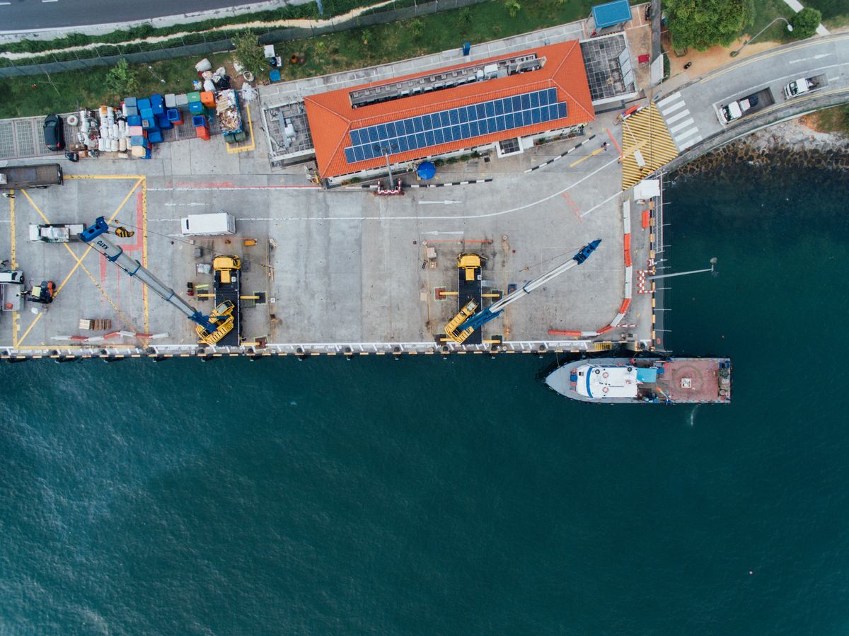 Aerial view of a port engineering facility